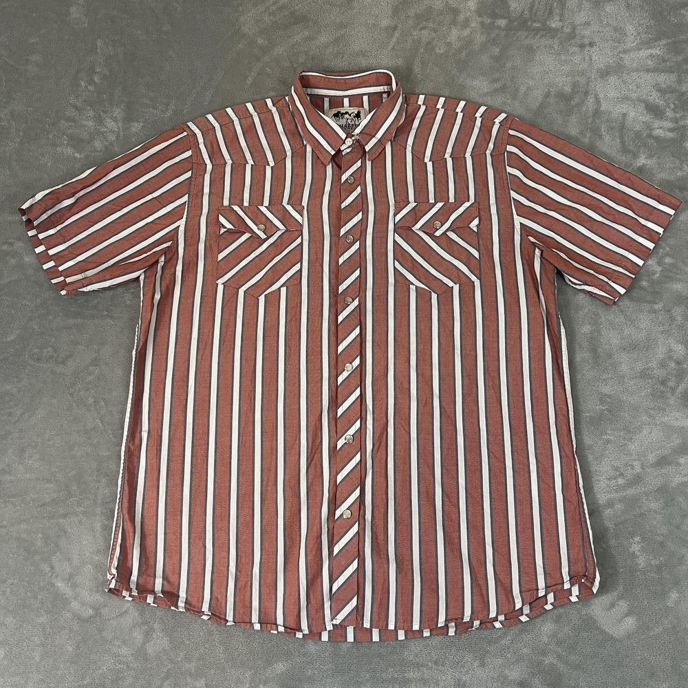 Schaefer Outfitter Shirt Mens XL Brown Stripe Short Sleeve Western Pearl Snap